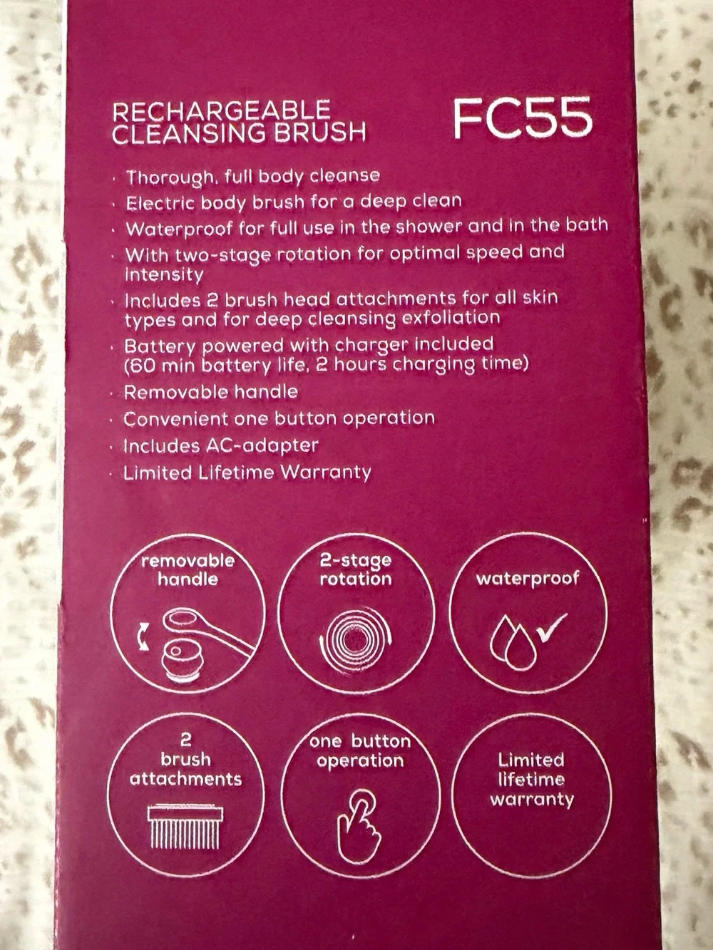Beurer Pink Rechargeable Cleansing Brush — Gentle Body Exfoliant
